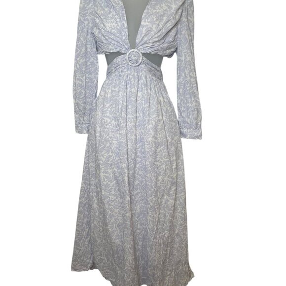 O.P.T. Kimia Blue Cutout Maxi Dress Size Small 100% Cotton Long Sleeve - Picture 2 of 7